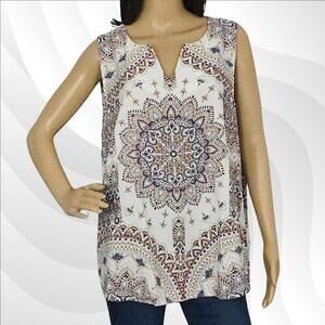 2/$30 Verse White Paisley Floral Sleeveless Blouse Size XXL | Lightweight & Chic